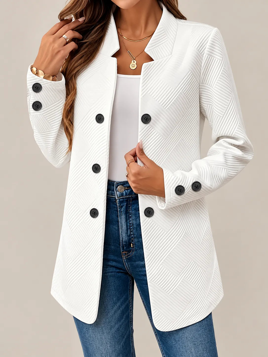 Marceline | Textured Double-Breasted Longline Jacket