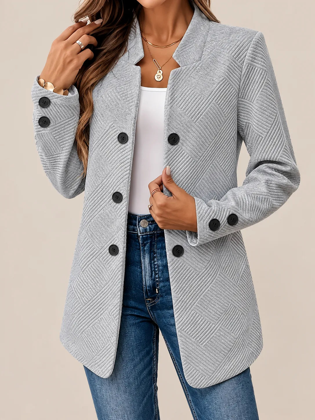 Marceline | Textured Double-Breasted Longline Jacket
