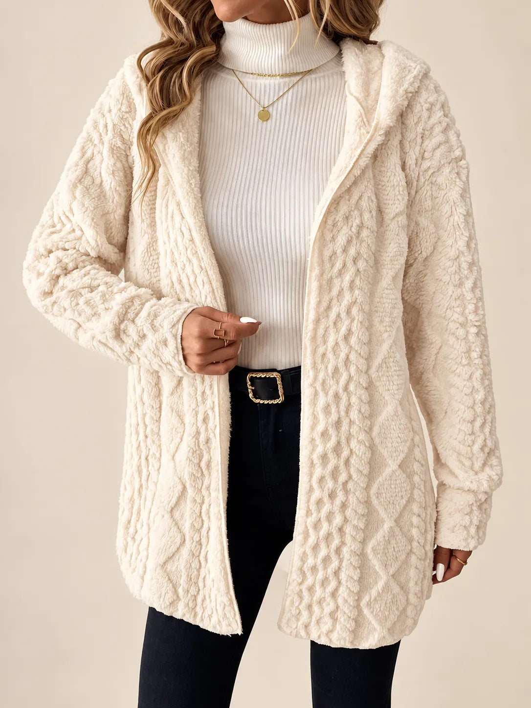 Eliana | Plush Cable-Knit Hooded Cardigan