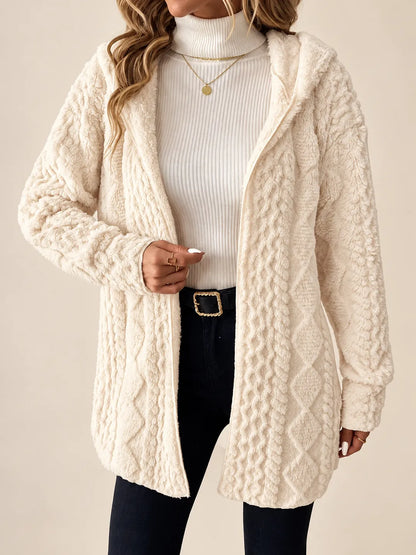 Eliana | Plush Cable-Knit Hooded Cardigan