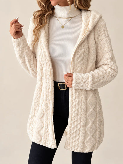 Eliana | Plush Cable-Knit Hooded Cardigan