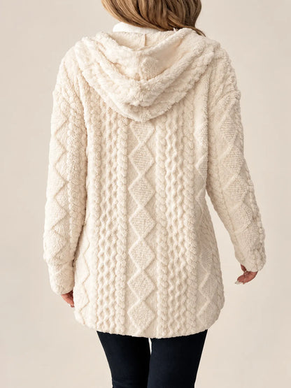 Eliana | Plush Cable-Knit Hooded Cardigan
