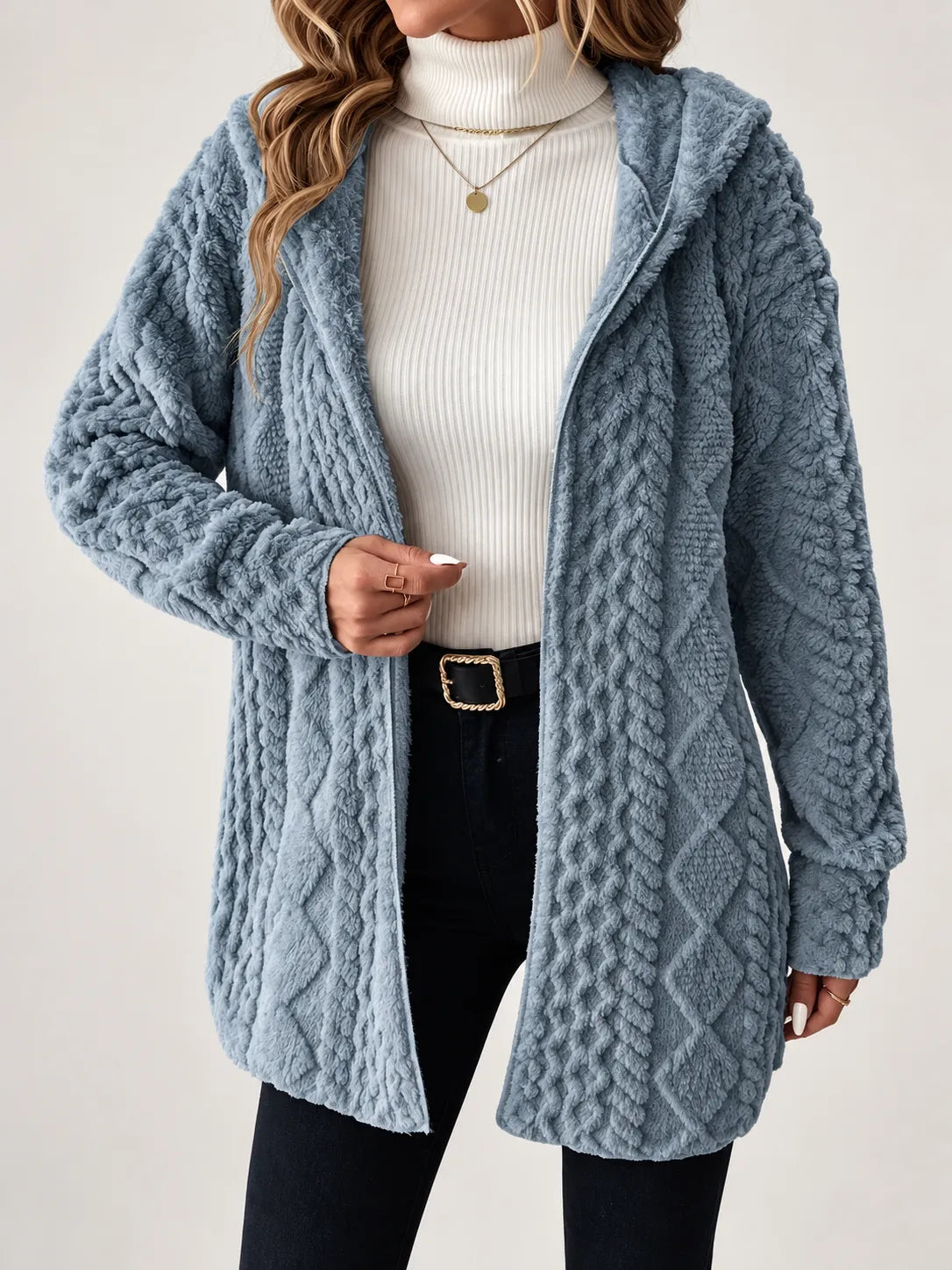 Eliana | Plush Cable-Knit Hooded Cardigan