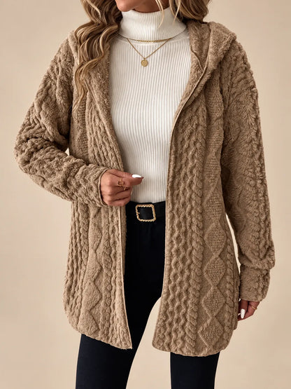 Eliana | Plush Cable-Knit Hooded Cardigan