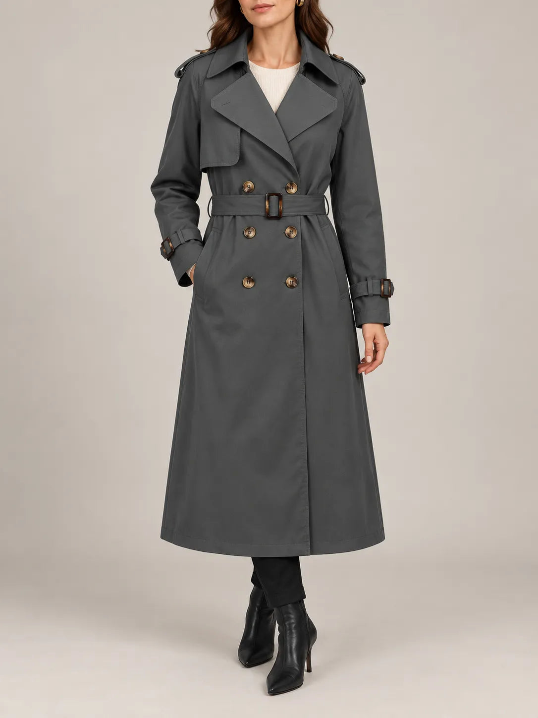 Vivienne | Classic Double-Breasted Long Trench Coat