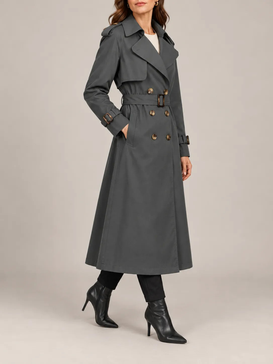 Vivienne | Classic Double-Breasted Long Trench Coat