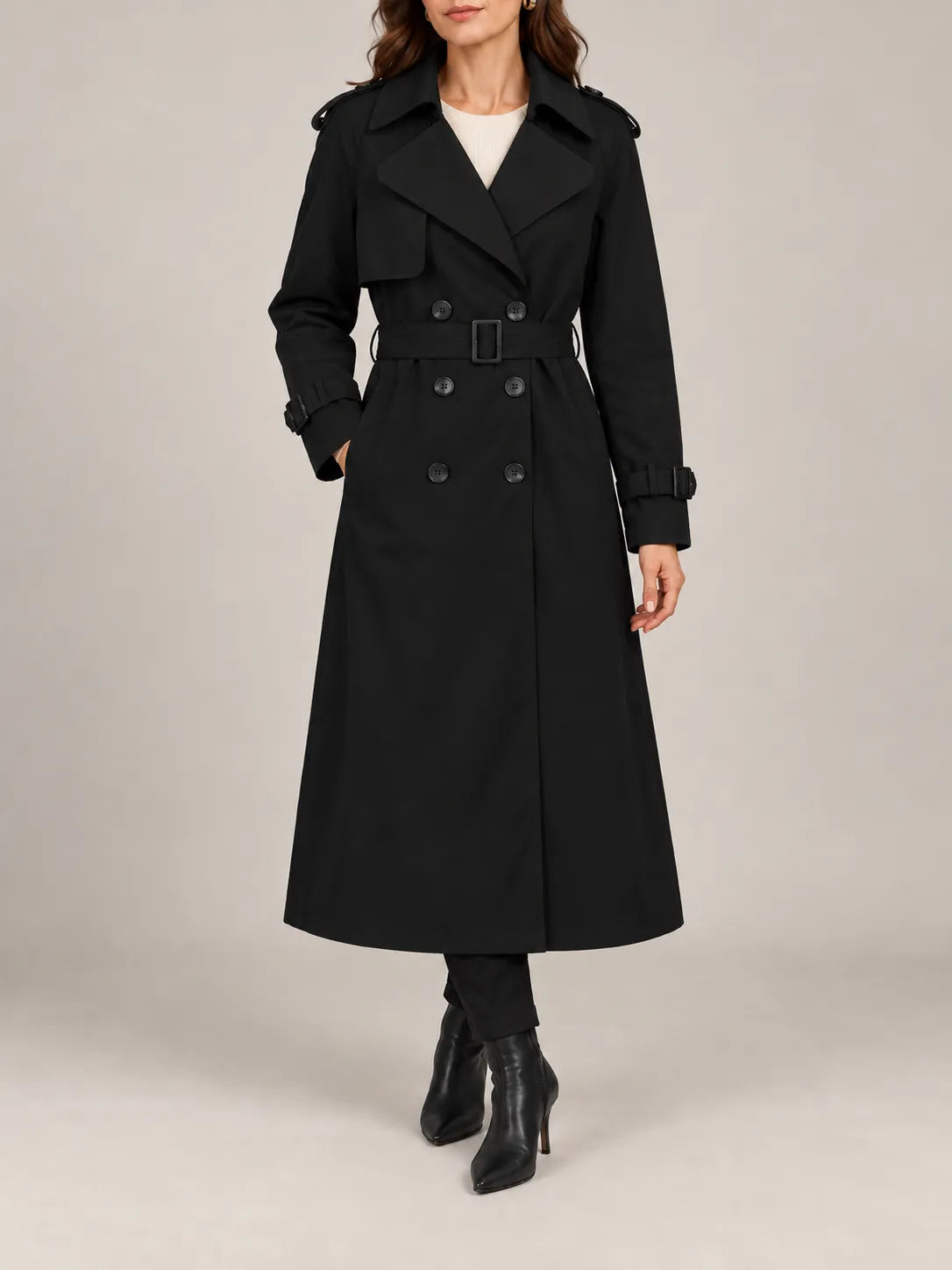 Vivienne | Classic Double-Breasted Long Trench Coat