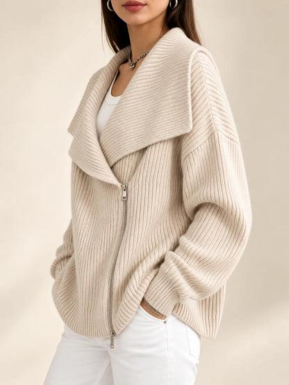 Vivienne | Oversized Collar Ribbed Knit Cardigan