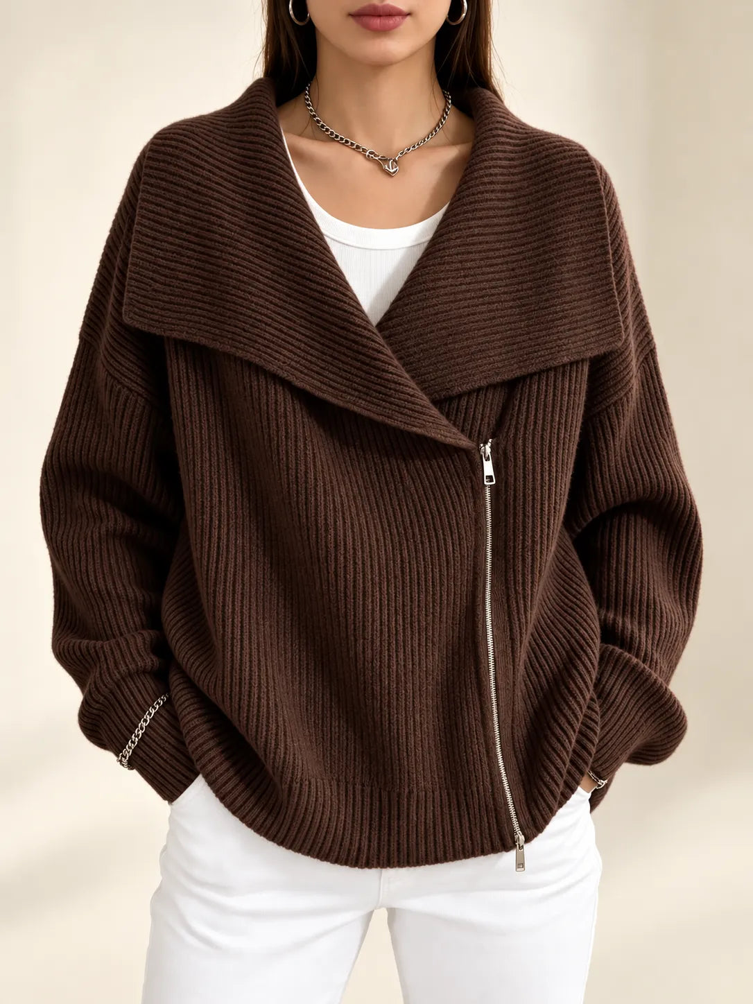 Vivienne | Oversized Collar Ribbed Knit Cardigan