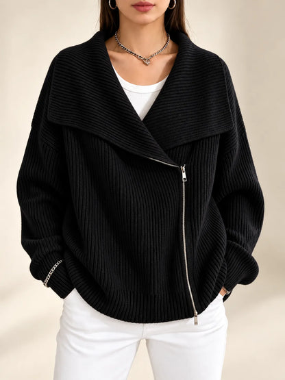 Vivienne | Oversized Collar Ribbed Knit Cardigan