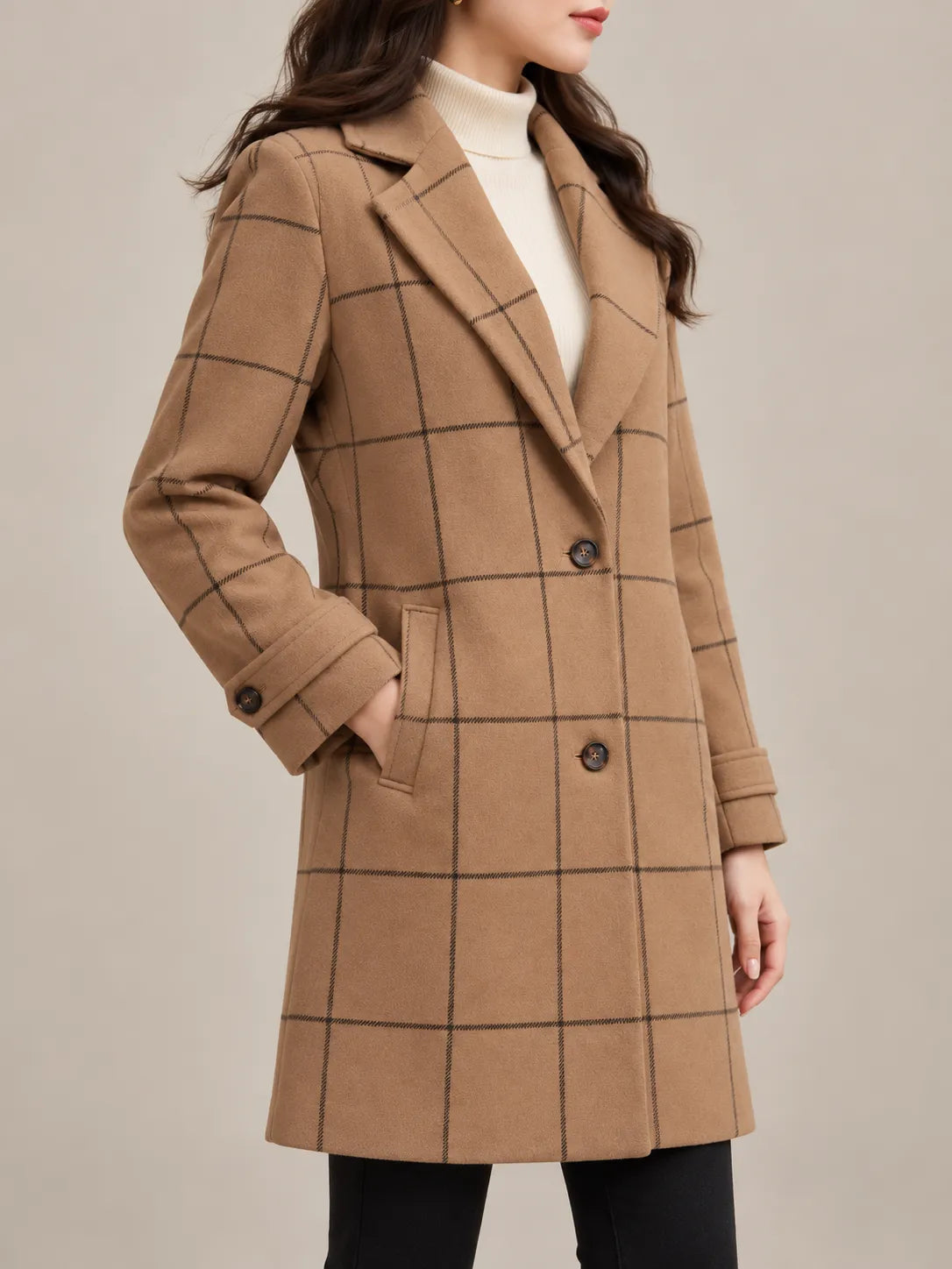 Vivienne | Elegant Windowpane Plaid Coat