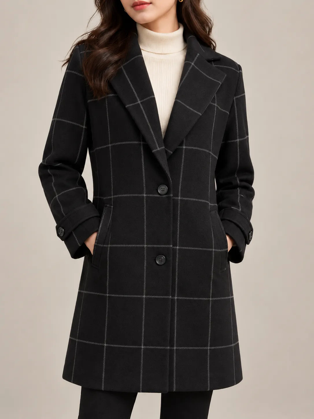Vivienne | Elegant Windowpane Plaid Coat