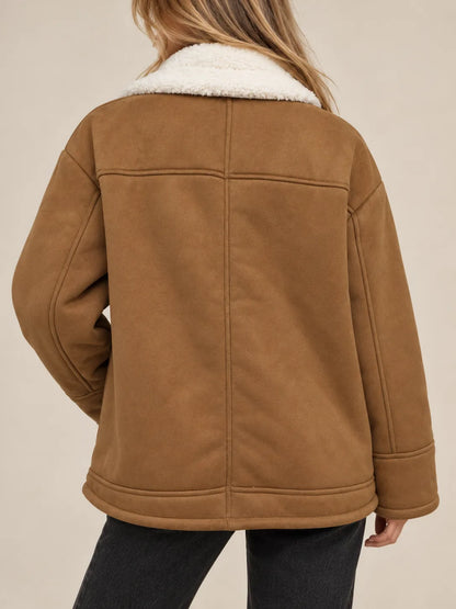 Evelyn | Sherpa-Trimmed Suede-Look Jacket