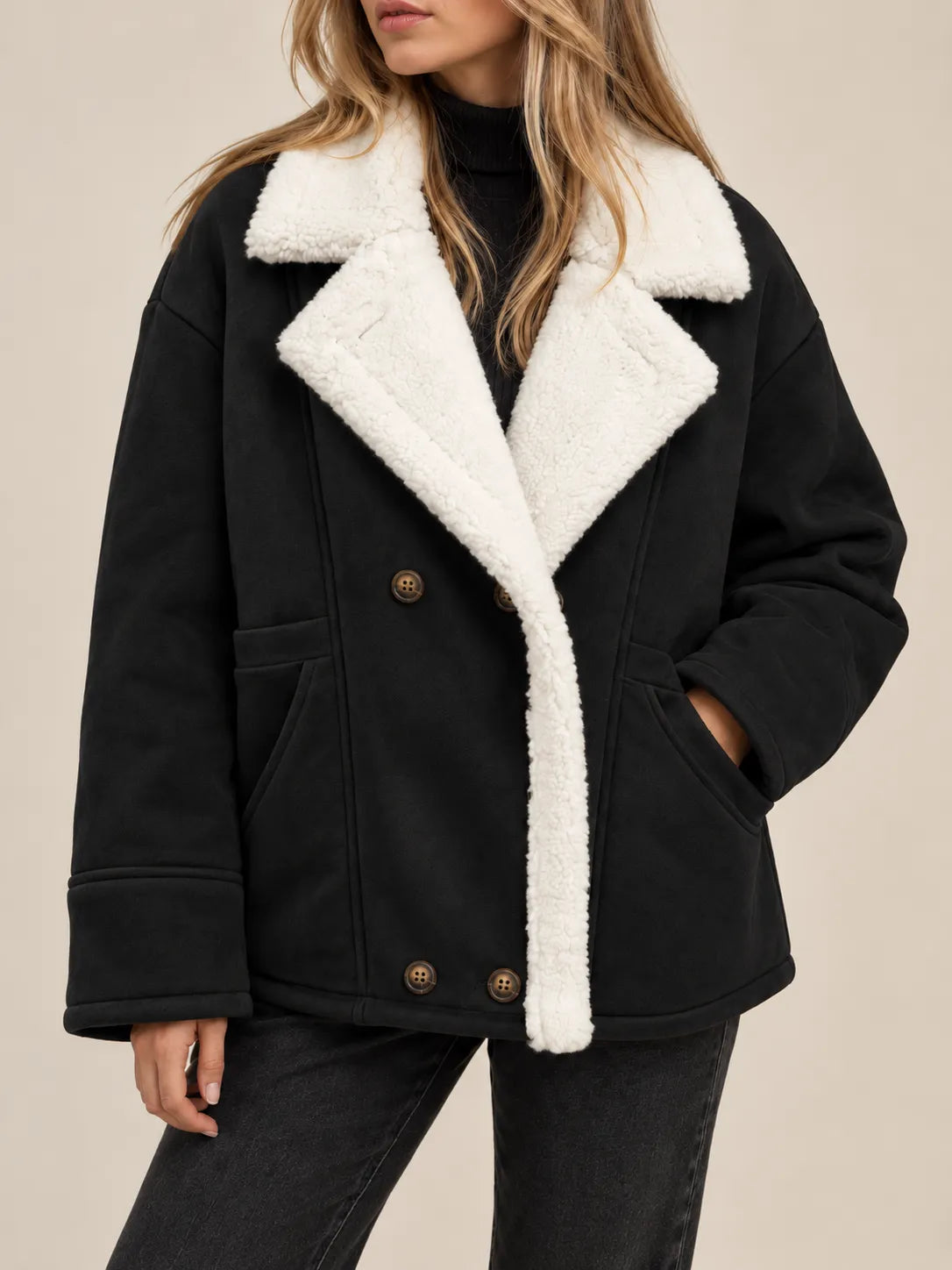 Evelyn | Sherpa-Trimmed Suede-Look Jacket