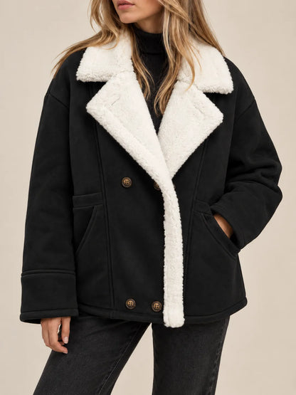Evelyn | Sherpa-Trimmed Suede-Look Jacket