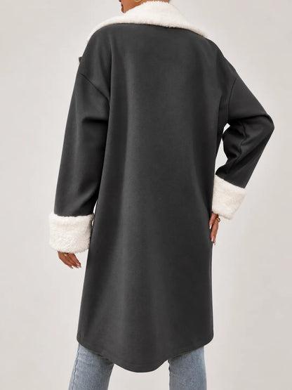 Celestine | Long Sherpa-Trimmed Suede-Look Coat