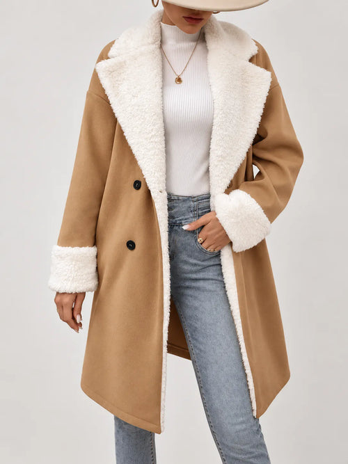 Celestine | Long Sherpa-Trimmed Suede-Look Coat