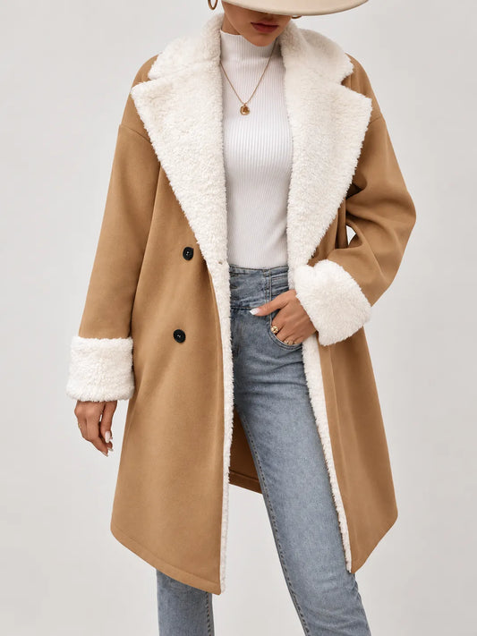 Celestine | Long Sherpa-Trimmed Suede-Look Coat