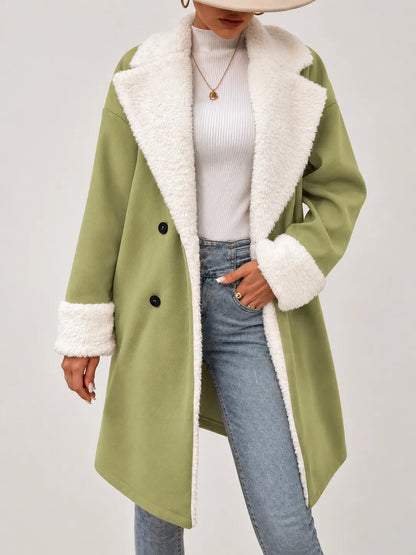 Celestine | Long Sherpa-Trimmed Suede-Look Coat