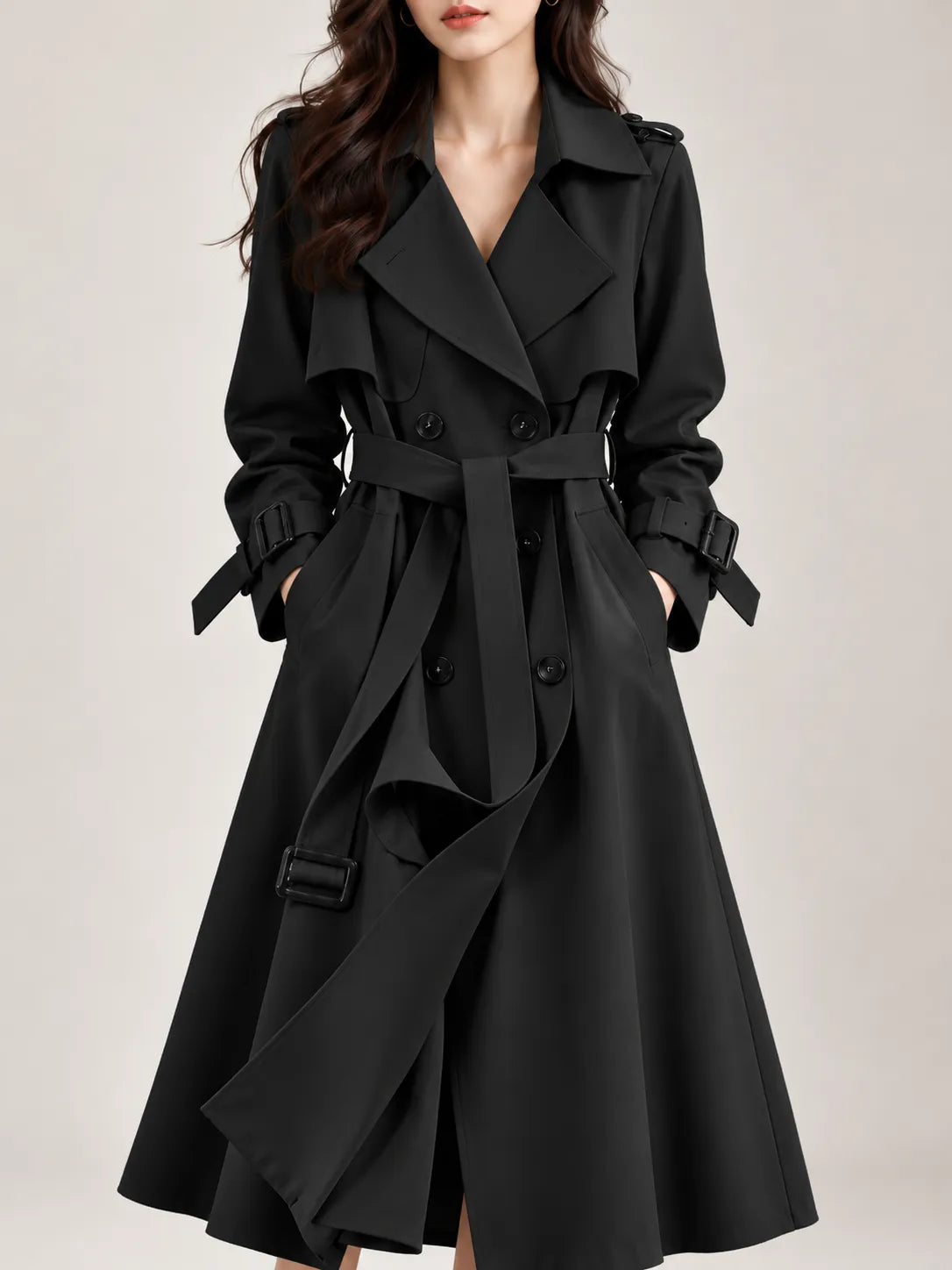 Vivienne | Elegant Double-Breasted Belted Trench Coat
