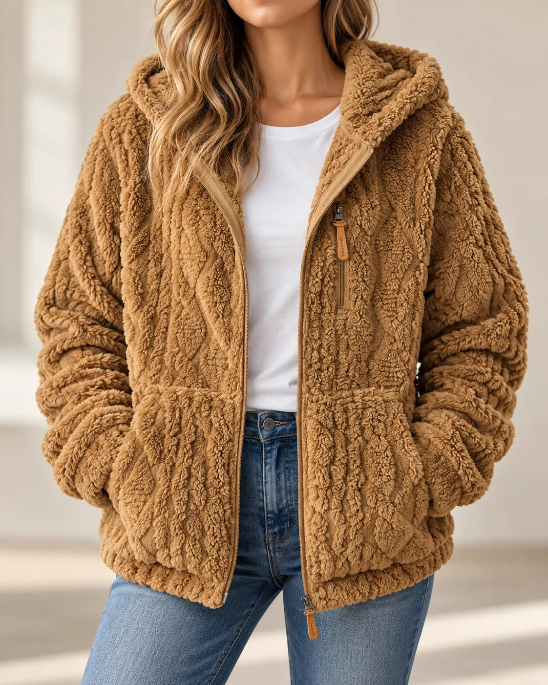Adeline | Cozy Textured Fleece Zip-Up Jacket