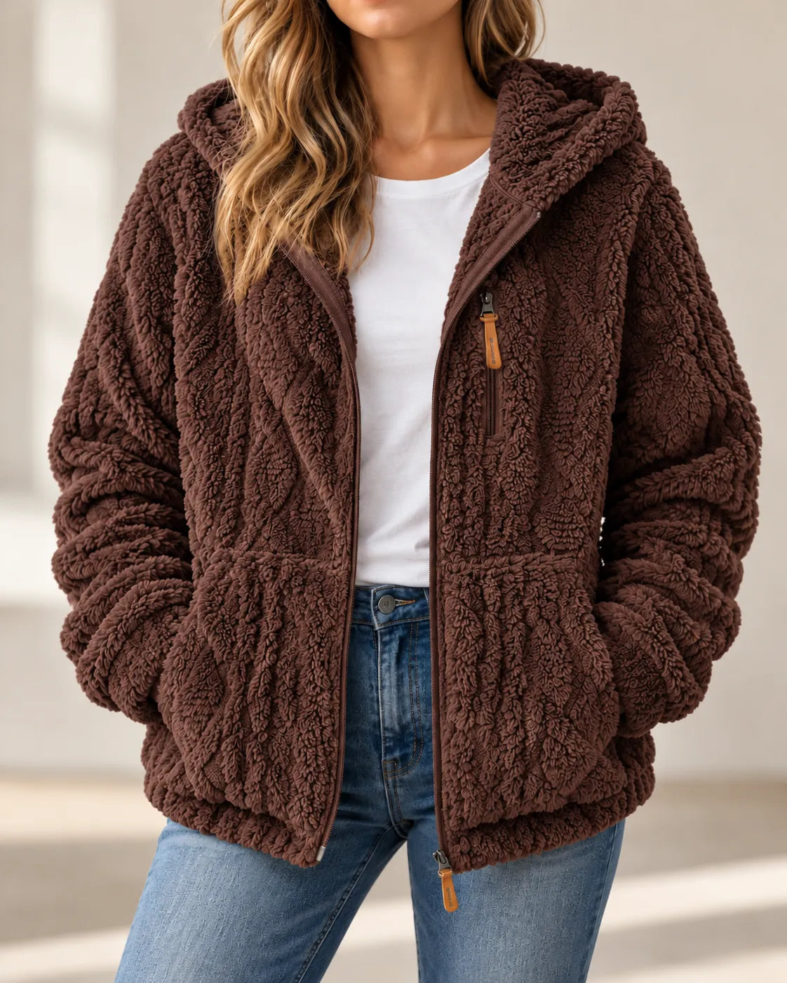 Adeline | Cozy Textured Fleece Zip-Up Jacket