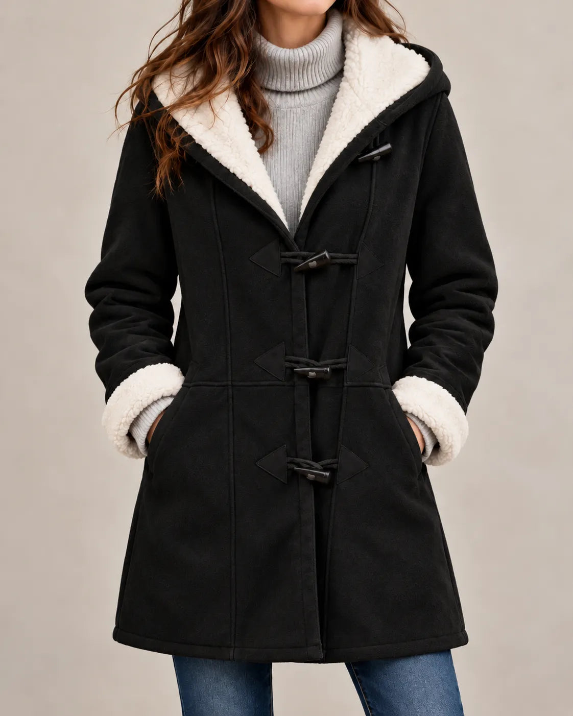 Eleanor | Sherpa-Lined Hooded Toggle Coat
