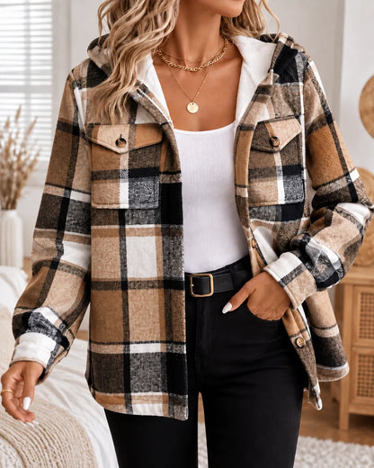 Harper | Cozy Plaid Hooded Shacket