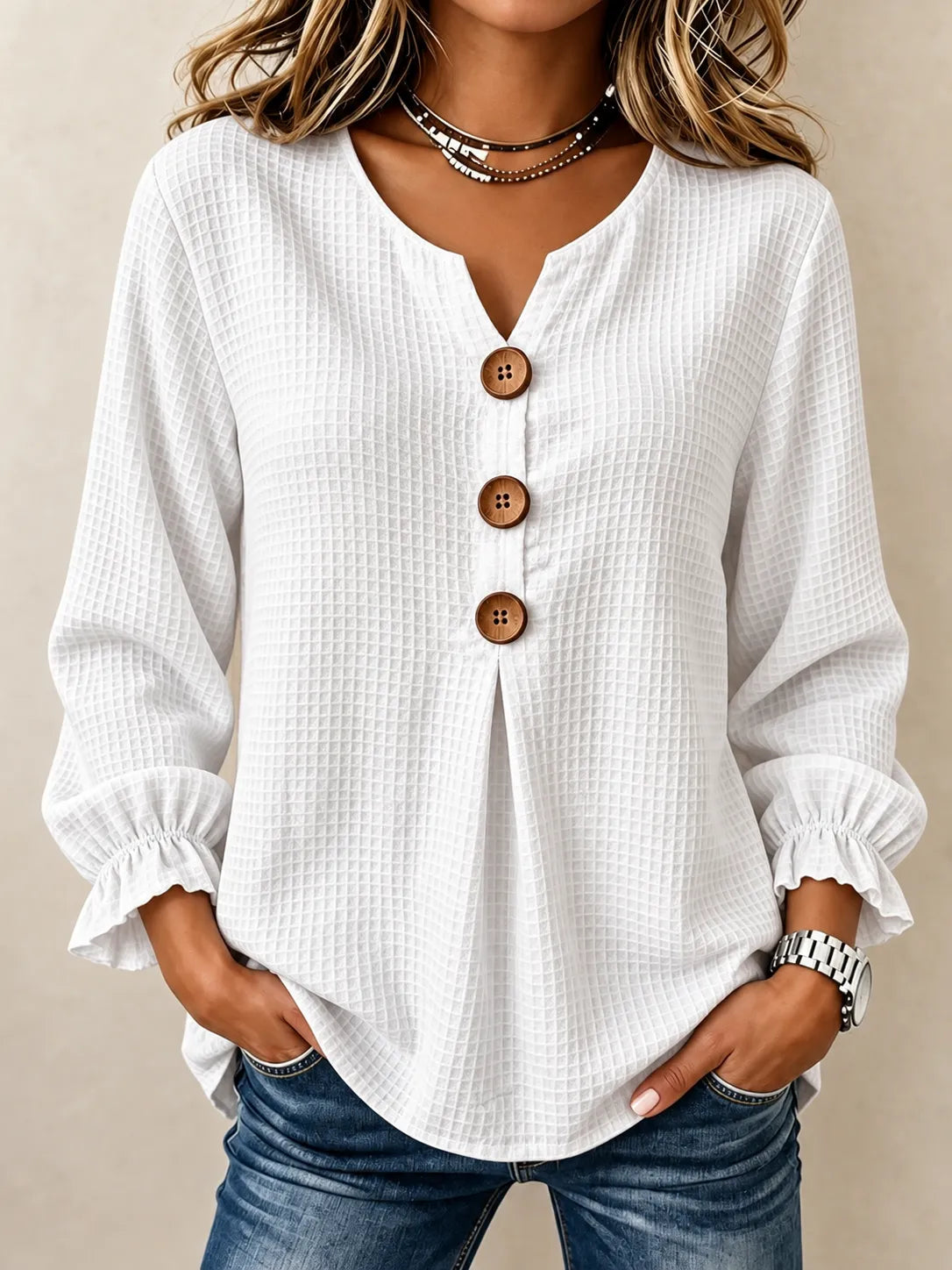 Amelia | Textured Button-Detail Relaxed Blouse