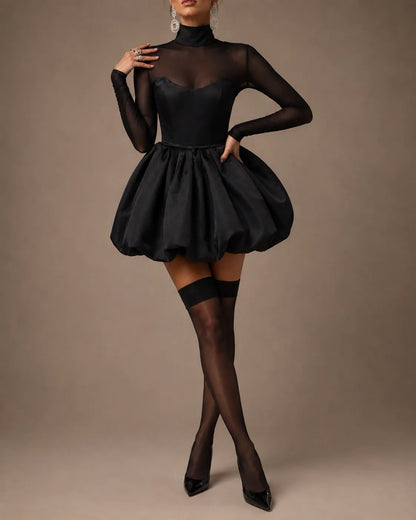 Vivienne | Sheer High-Neck Bubble Mini Dress
