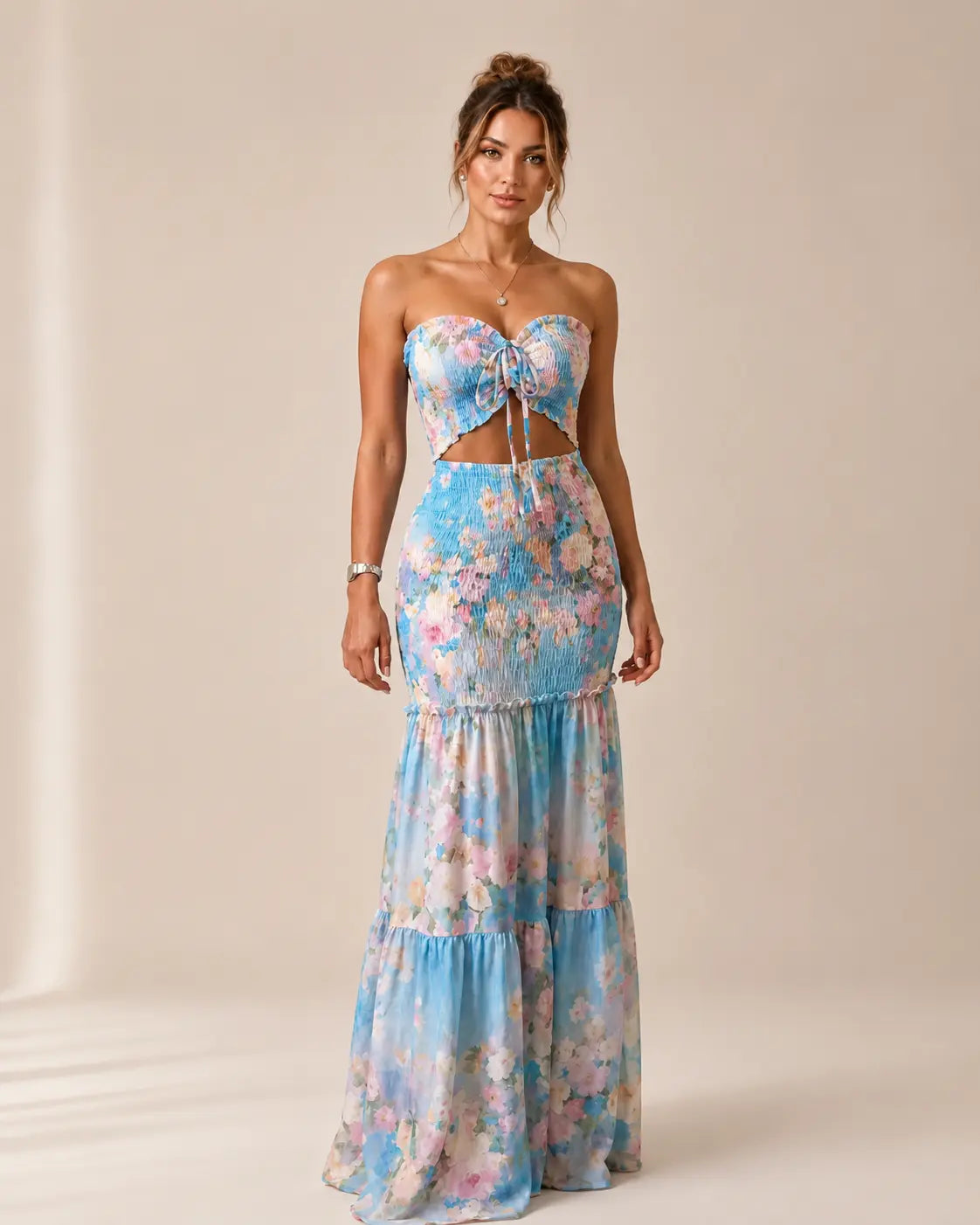 Alessia | Tropical Tie-Front Maxi Set