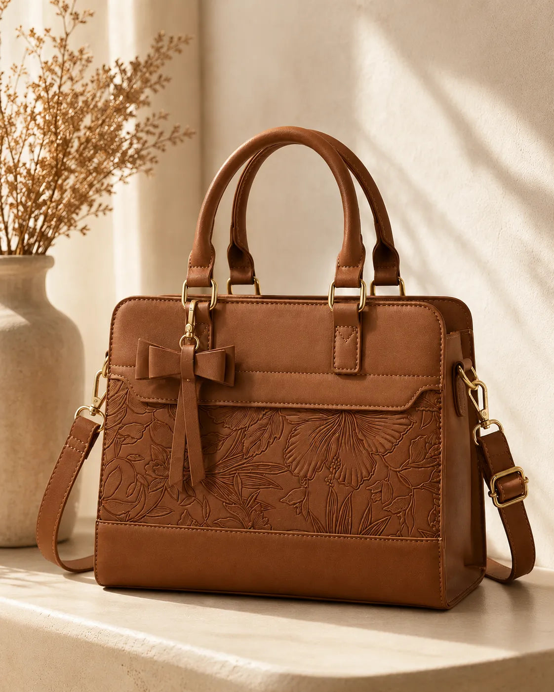 Valeria | Bow Accent Satchel Handbag