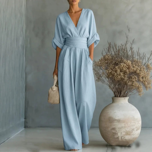 Elowen | Elegant Draped Wide-Leg Jumpsuit