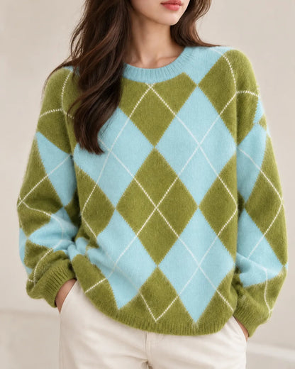 Elodie™ | Wool, Cashmere & Silk Argyle Sweater