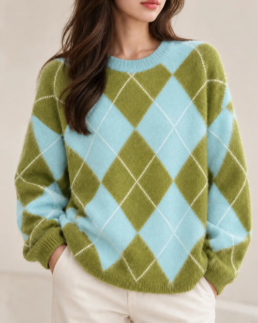 Elodie™ | Wool, Cashmere & Silk Argyle Sweater