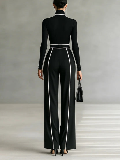 Emma | Elegant two-piece set with high collar and wide-leg pants