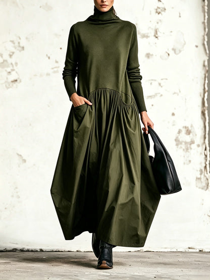 High Neck Pocket Detail Oversized Maxi Dress