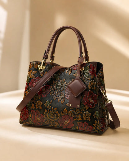 Camilla | Embossed Floral Satchel Handbag