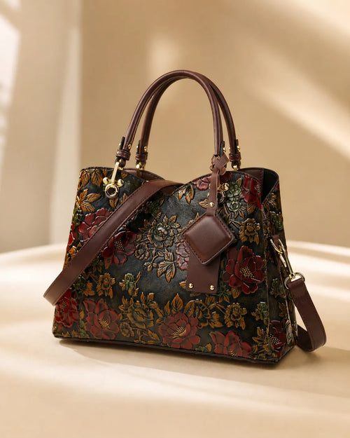 Camilla | Embossed Floral Satchel Handbag