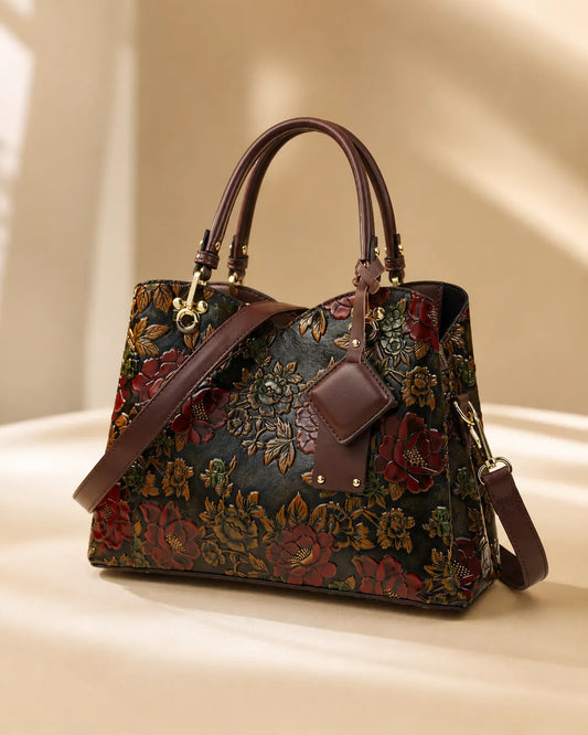 Camilla | Embossed Floral Satchel Handbag