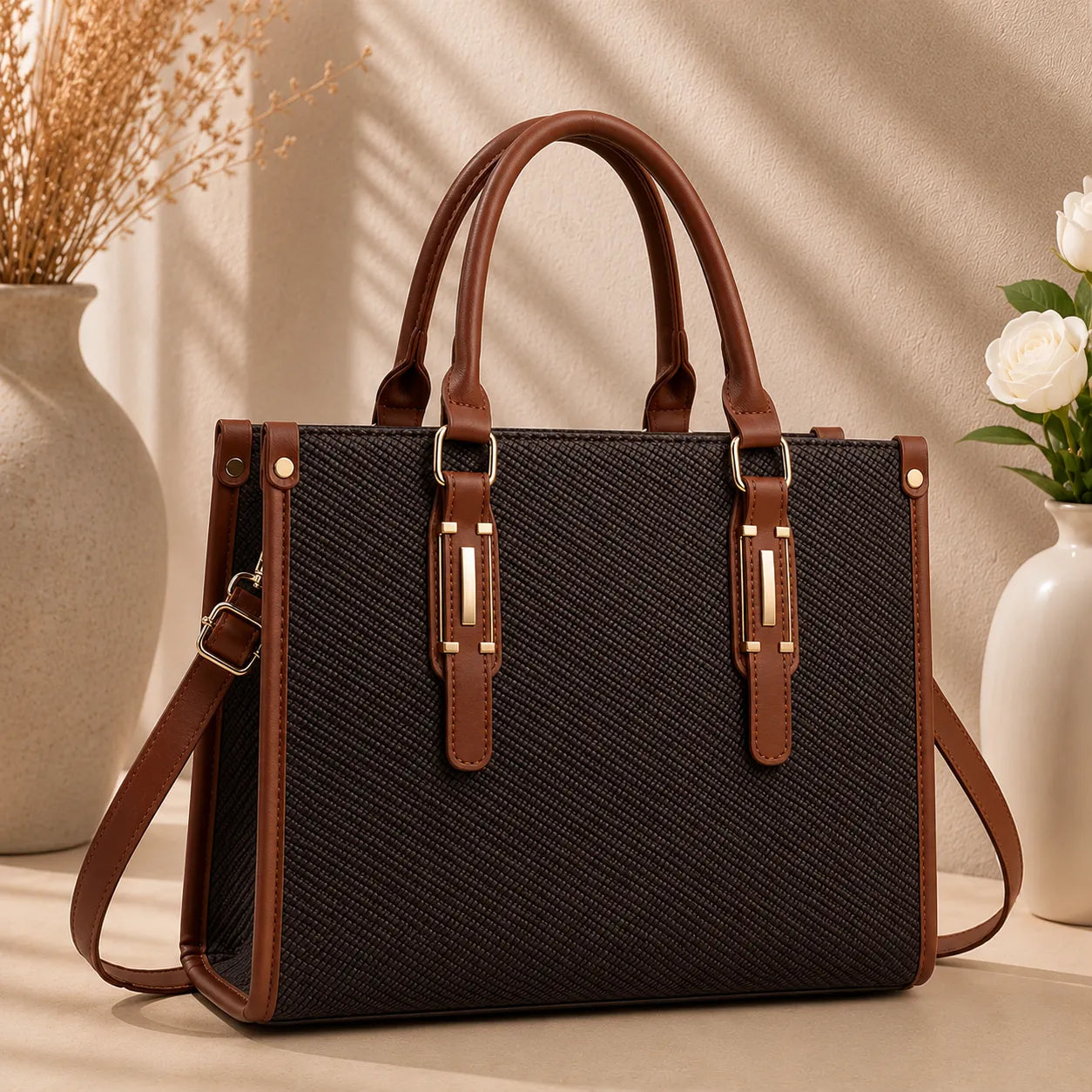 Amara | Woven-Texture Satchel Handbag