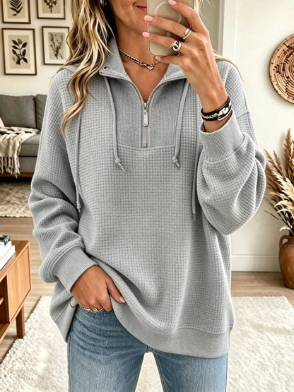 Women's Half-Zip Waffle Knit Pullover Sweatshirt