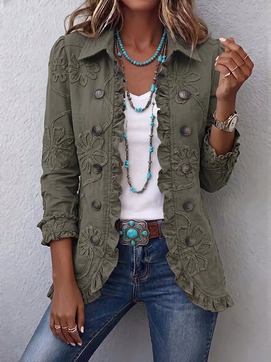 SIENNA | Ruffled Button-Front Jacket with Floral Detail
