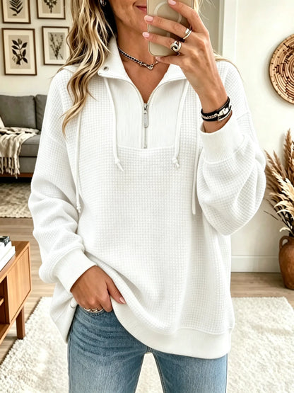 Women's Half-Zip Waffle Knit Pullover Sweatshirt