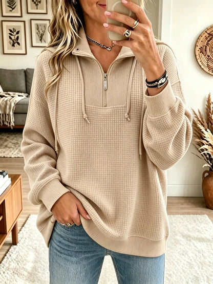 Women's Half-Zip Waffle Knit Pullover Sweatshirt