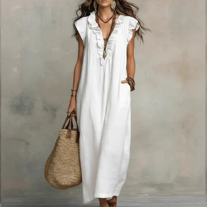 Zoey | Long Bohemian Dress in Linen and Cotton