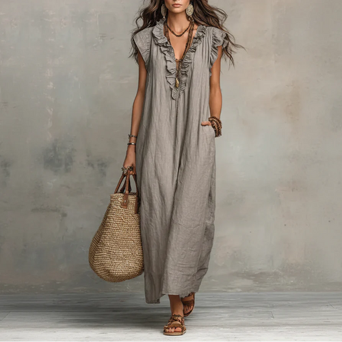 Zoey | Long Bohemian Dress in Linen and Cotton