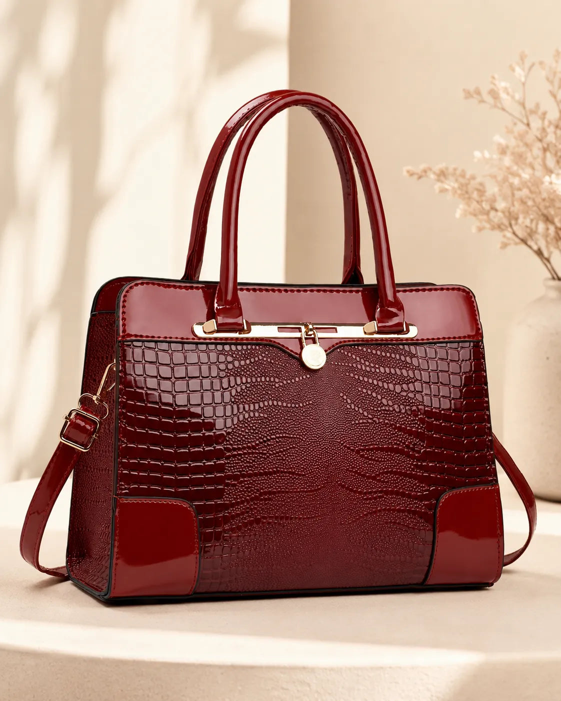 Lucia | Croc-Embossed Satchel Handbag